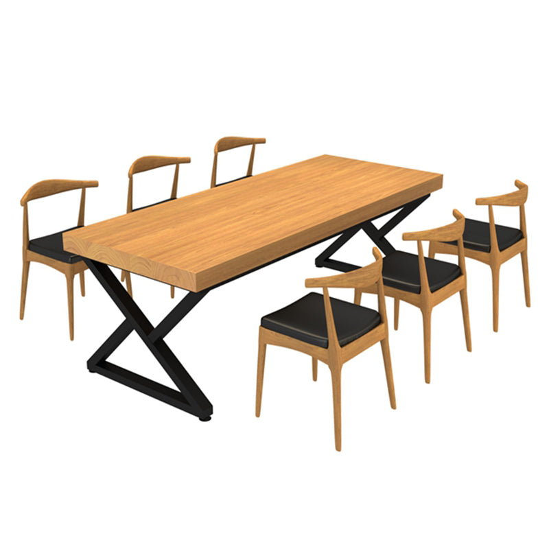 Industrial Double Pedestal Dining Table Set 1/2/7 Pieces Solid Wood Dinette Set