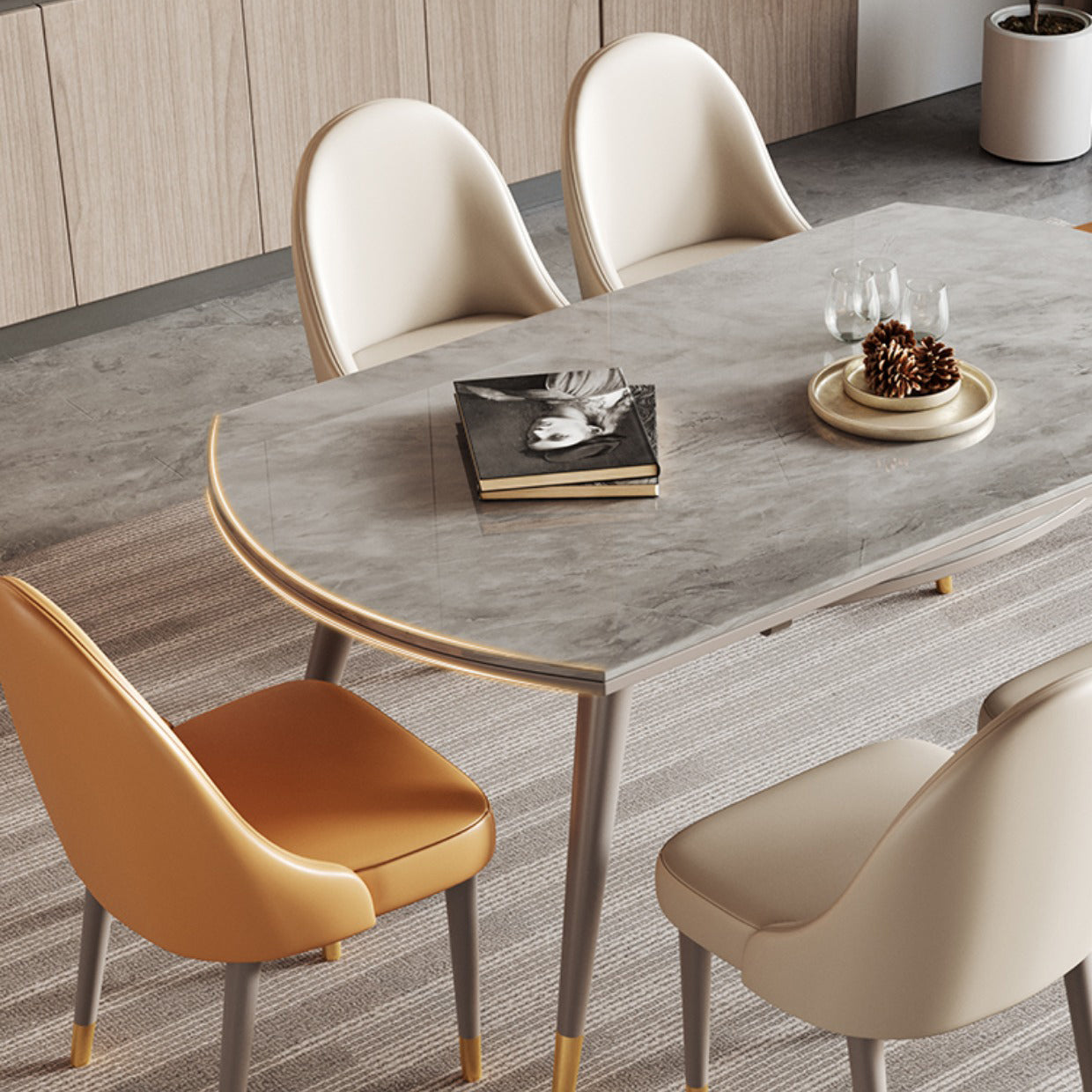 Contemporary Sintered Stone Table Round Table Set 1/4/5/7 Pieces Dining Set