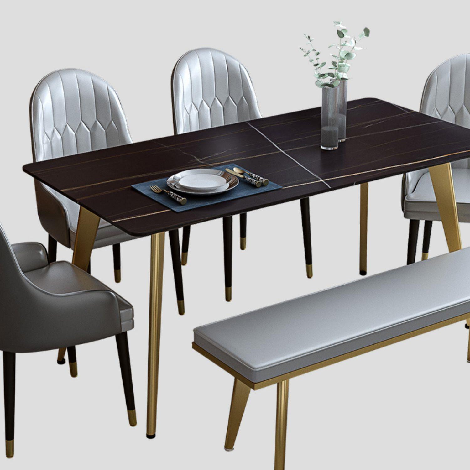 Glam Dining Table Set 1/2/5/6/7 Pieces Sintered Stone Dining Set