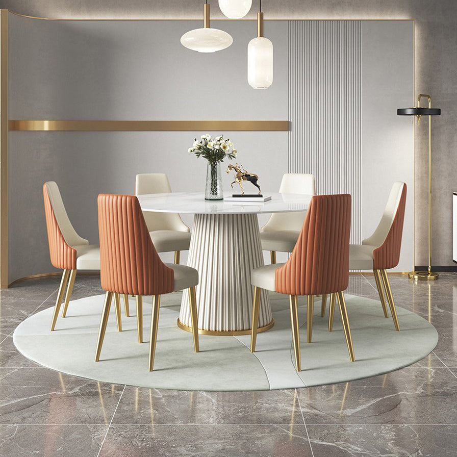 Contemporary Sintered Stone Table Round Table Set 1/3/4/5/6/7 Pieces Dining Set