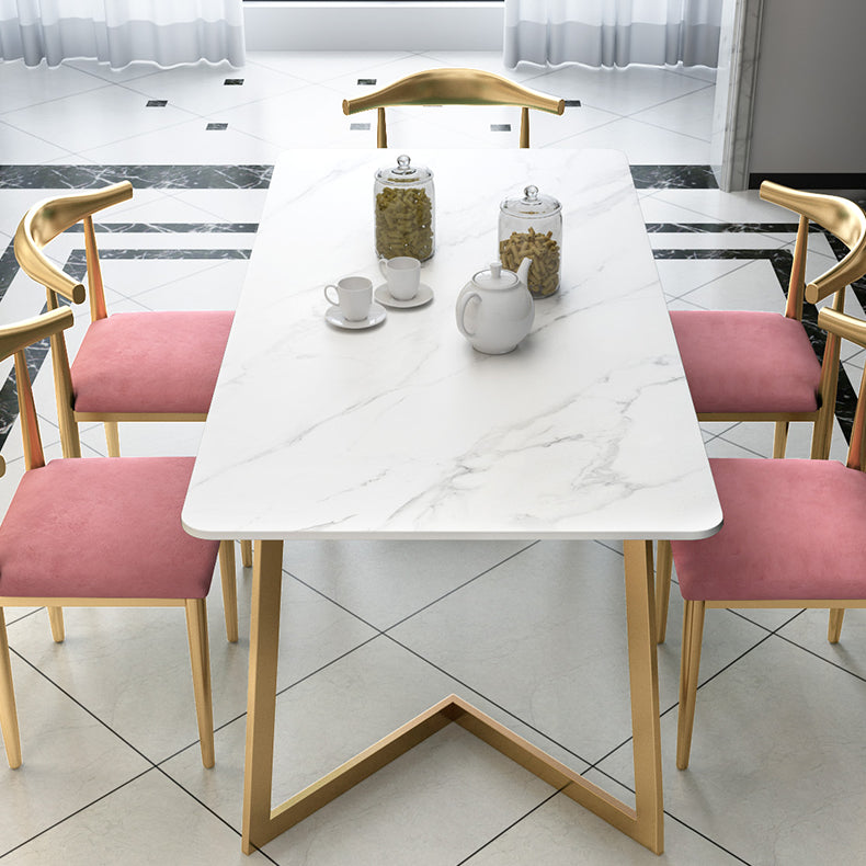 Glam White and Gold Dinette Set 1/2/5/7 Pieces Rectangle Stone Dining Table Set
