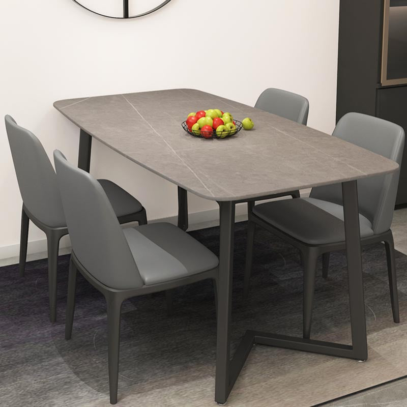 Industrial Sintered Stone Top Dining Table Rectangle Table with Double Pedestal