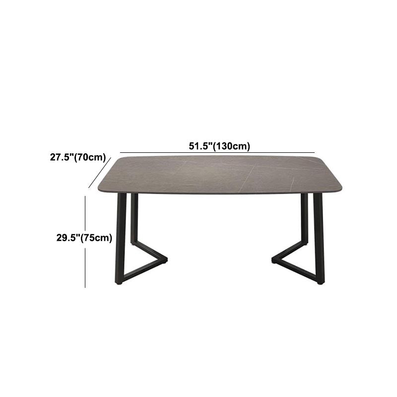 Industrial Sintered Stone Top Dining Table Rectangle Table with Double Pedestal