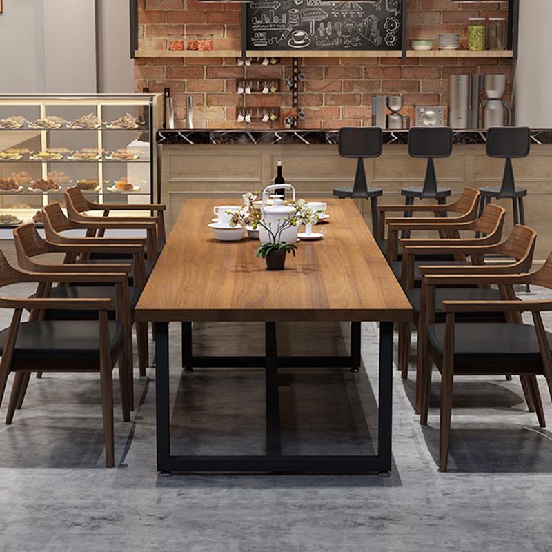 Industrial Rectangle Dinner Room Kitchen Table Brown Solid Wood Dinner Table