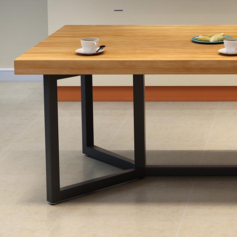 Black Metal Trestle Base Dining Table Rectangle Solid Wood Top Kitchen Dining Table