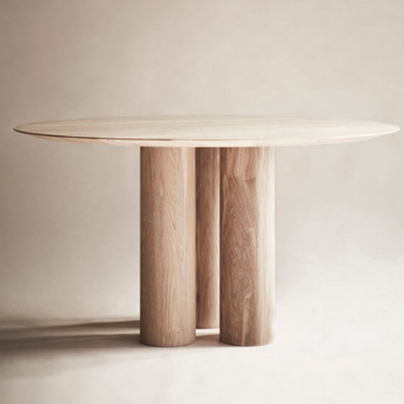 Round Dining Table Modern Wood Color Fixed Table of Pine Solid Wood
