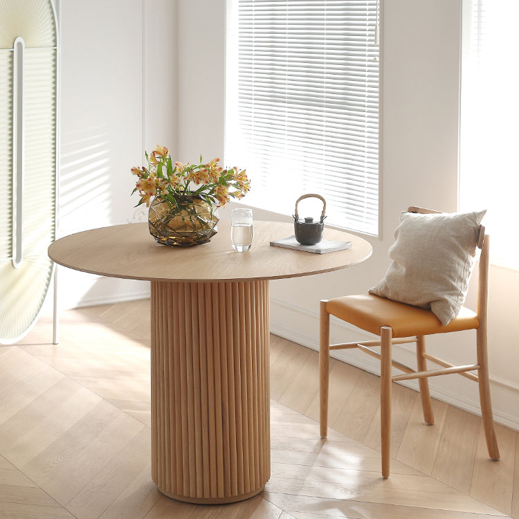 Solid Wood Dining Table Simplicity Style Brown Round Dinner Table for Home Kitchen