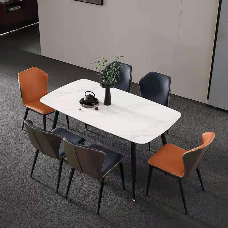 Metal Industrial Rectangle Dining Table Sintered Stone Top Table with Legs