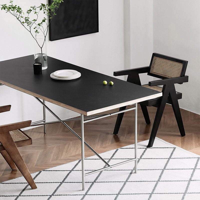 Rectangle Dining Table Industrial Wooden Kitchen Table with Seld Base
