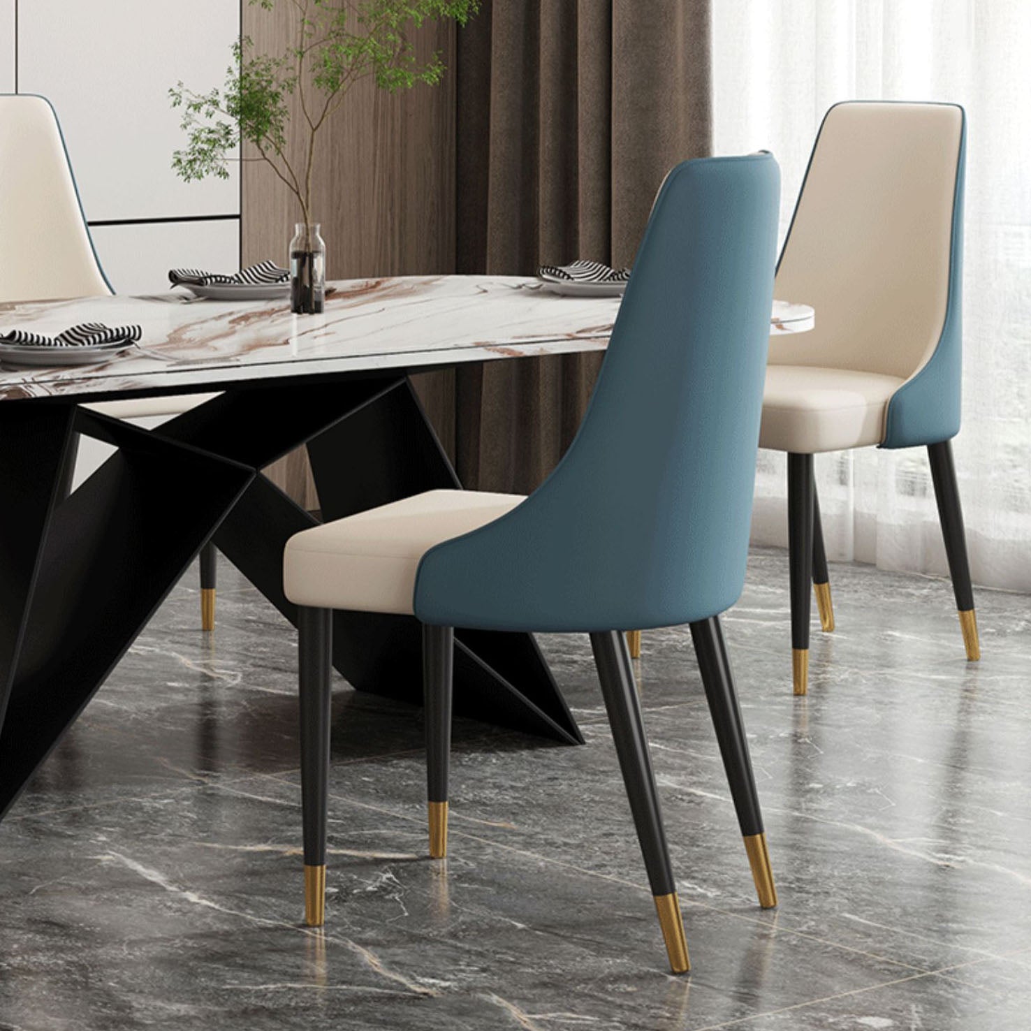 Glam Faux Leather Dining Chair Parsons Chair in Matte Finish for Kitchen