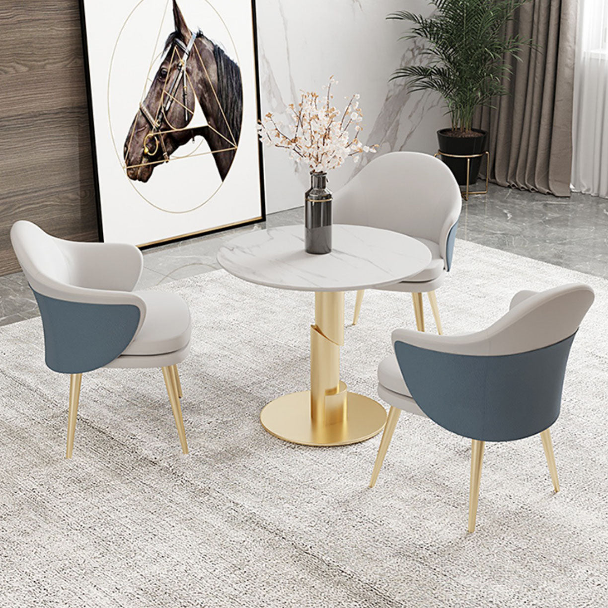 Glam Faux Leather Dining Chair Wingback Side Chair in Matte Finish