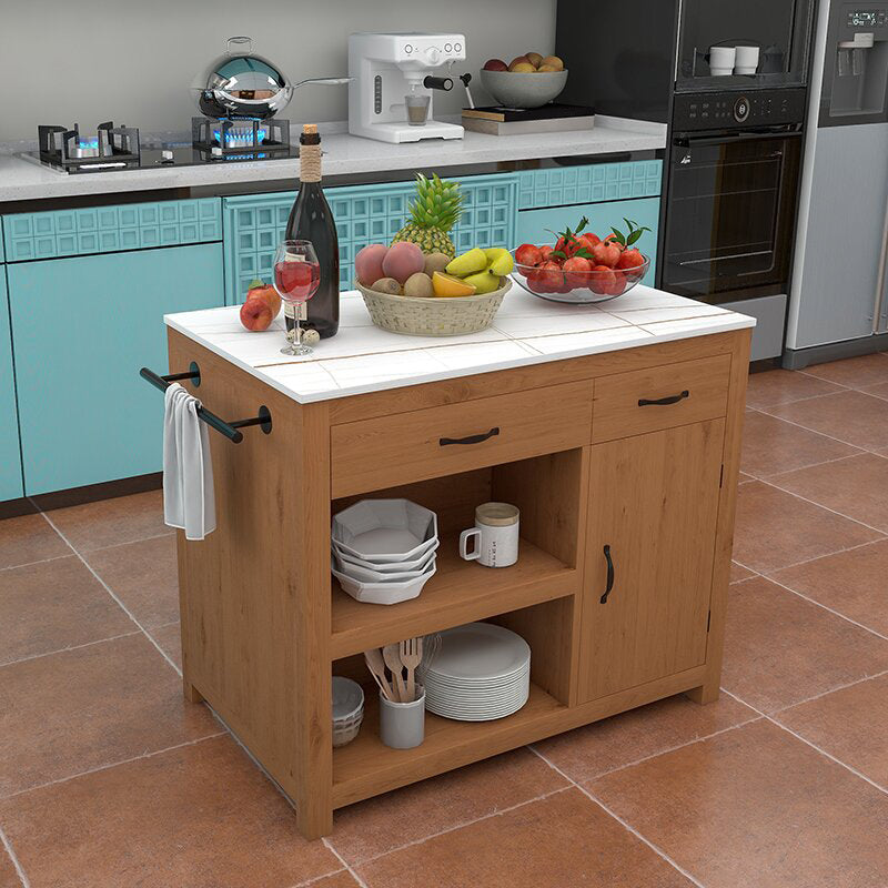 Modern Stationary Kitchen Island Table Wood Rectangular Kitchen Island Table with Drawer
