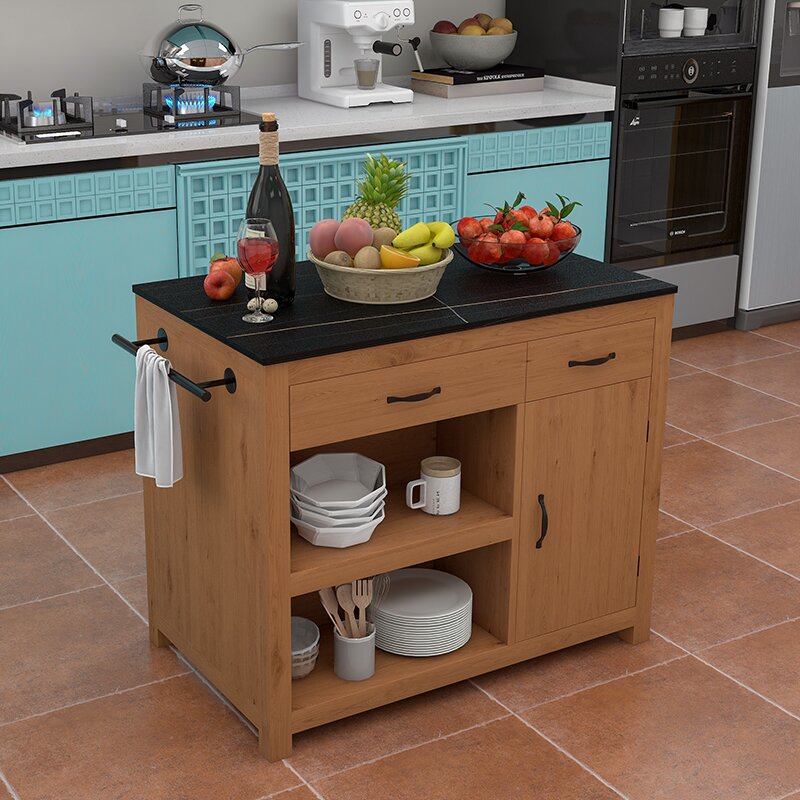 Modern Stationary Kitchen Island Table Wood Rectangular Kitchen Island Table with Drawer