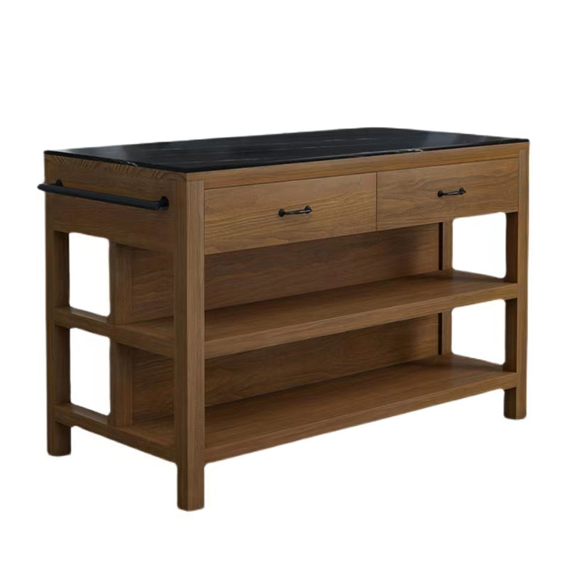 Modern Stationary Kitchen Island Table Wood Rectangular Kitchen Island Table with Drawer