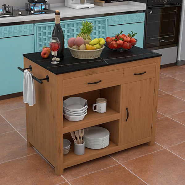 Modern Stationary Kitchen Island Table Wood Rectangular Kitchen Island Table with Drawer