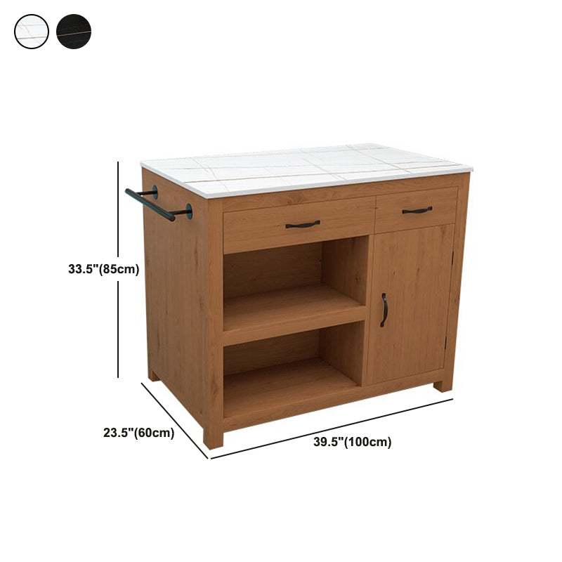 Modern Stationary Kitchen Island Table Wood Rectangular Kitchen Island Table with Drawer