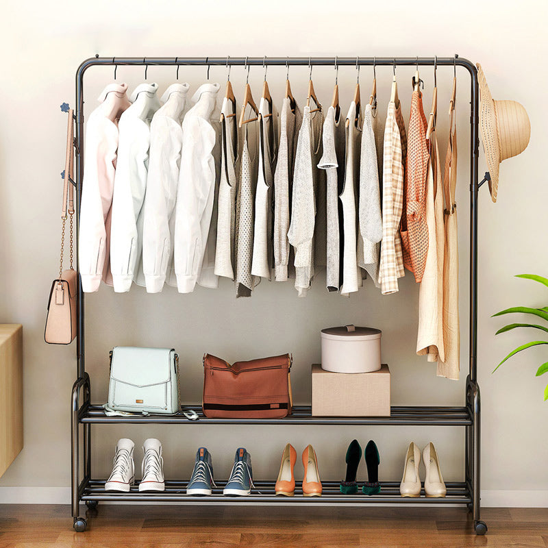 Contemporary Metal Open Armoire Black and White Cabinet with Caster Wheels