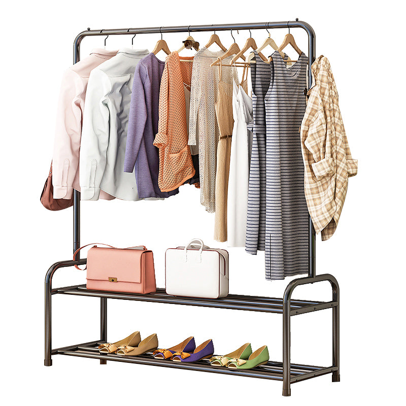 Contemporary Metal Open Armoire Black and White Cabinet with Caster Wheels