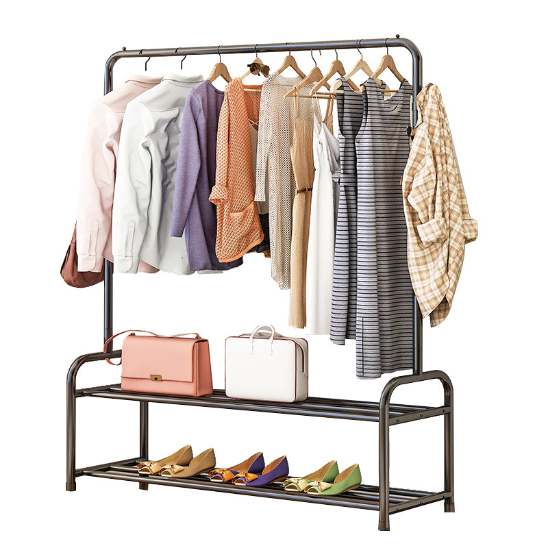 Contemporary Metal Open Armoire Black and White Cabinet with Caster Wheels