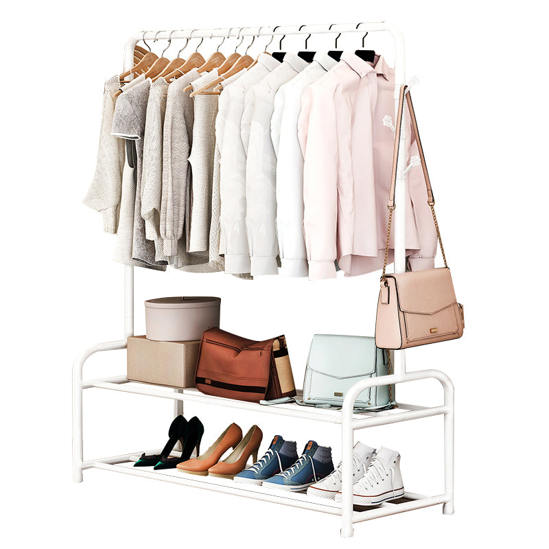 Contemporary Metal Open Armoire Black and White Cabinet with Caster Wheels