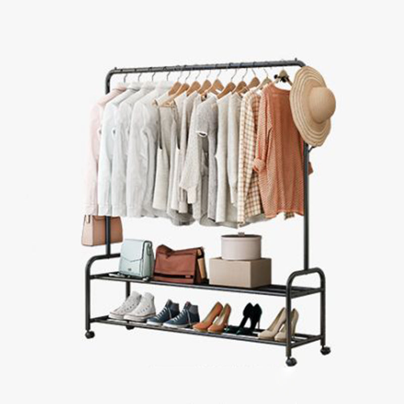 Contemporary Metal Open Armoire Black and White Cabinet with Caster Wheels