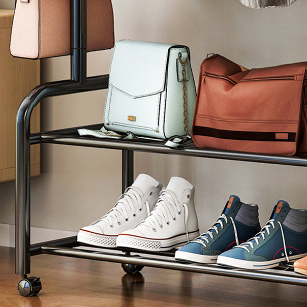 Contemporary Metal Open Armoire Black and White Cabinet with Caster Wheels