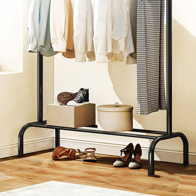 Contemporary Metal Open Armoire Black and White Cabinet with Caster Wheels