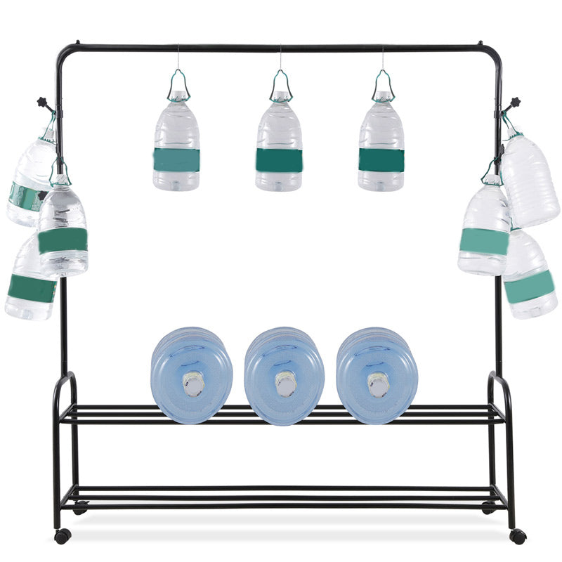 Contemporary Metal Open Armoire Black and White Cabinet with Caster Wheels