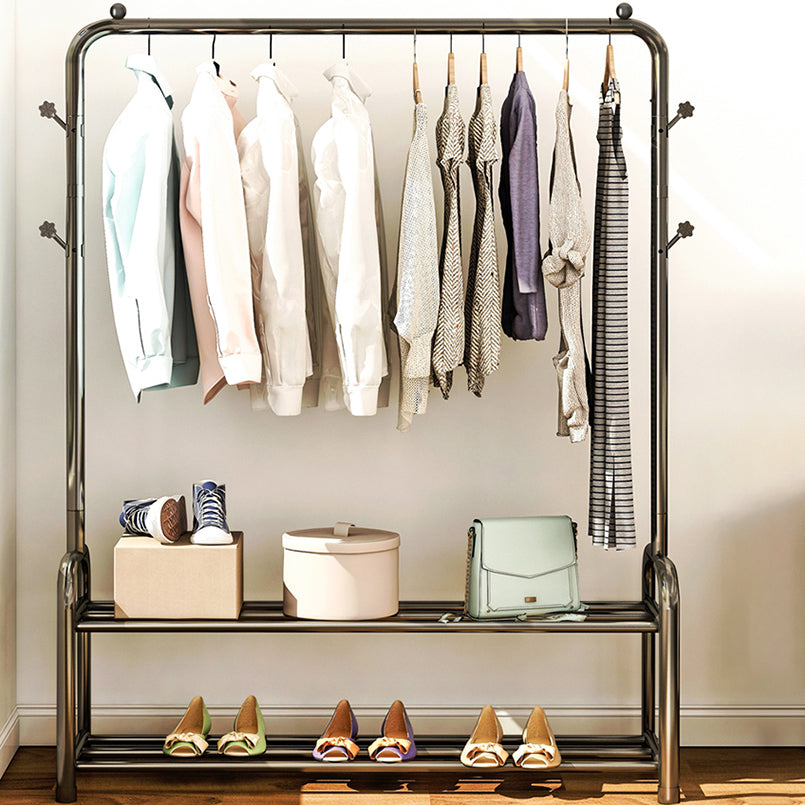 Contemporary Metal Open Armoire Black and White Cabinet with Caster Wheels