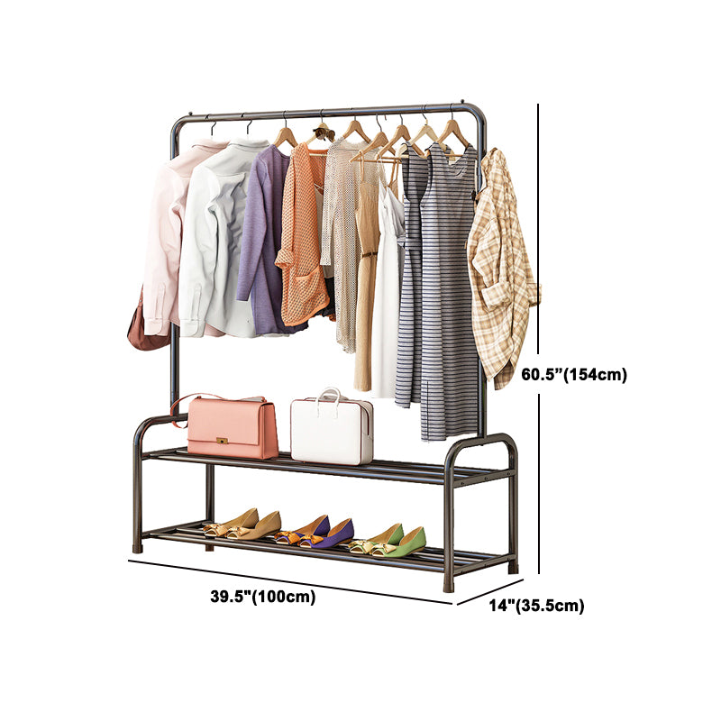 Contemporary Metal Open Armoire Black and White Cabinet with Caster Wheels