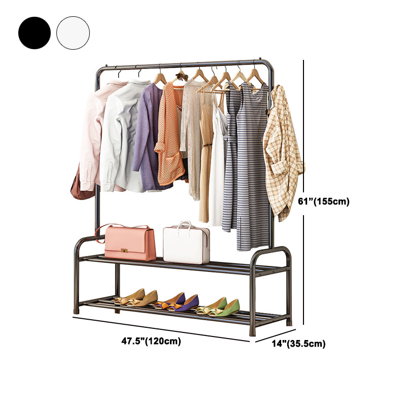 Contemporary Metal Open Armoire Black and White Cabinet with Caster Wheels