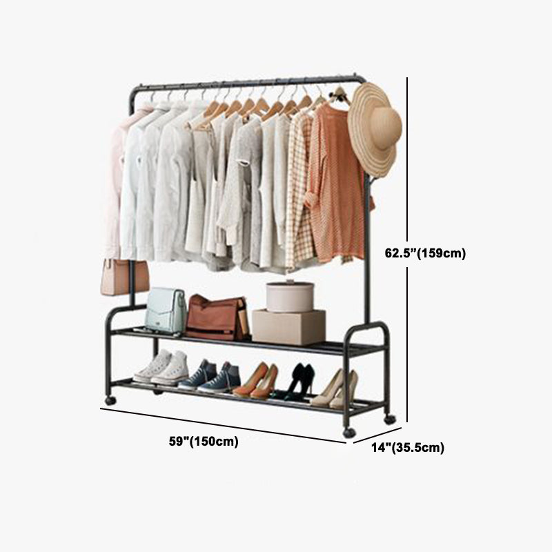 Contemporary Metal Open Armoire Black and White Cabinet with Caster Wheels