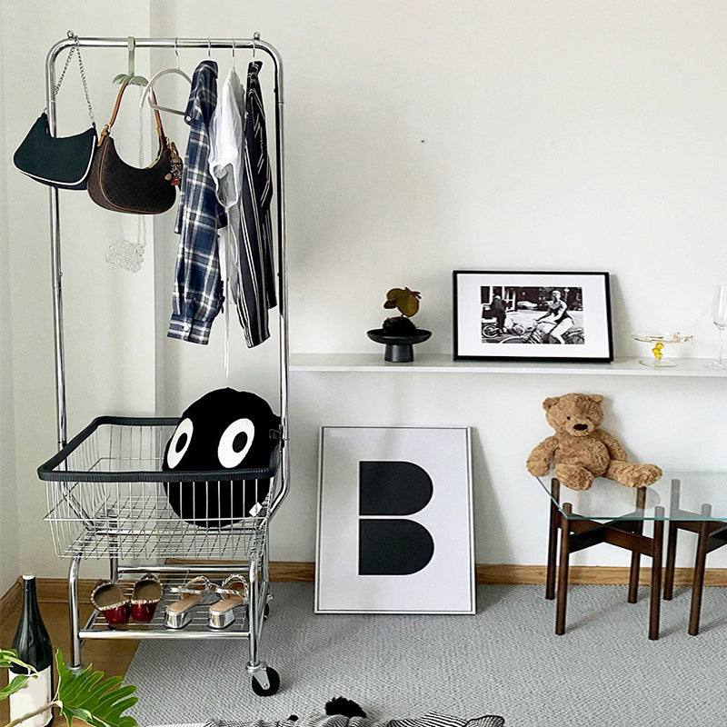 Contemporary Style Wardrobe Metal Open Wardrobe with Wheels for Home