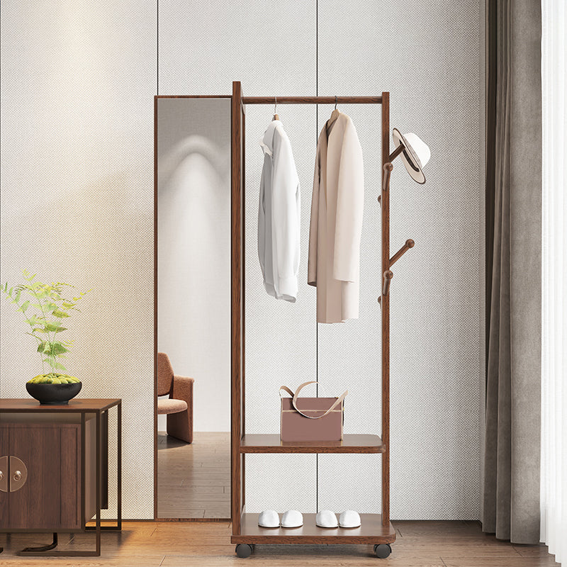 Contemporary Rubberwood Solid Wood Wardrobe 2 Shelves Wardrobe Closet