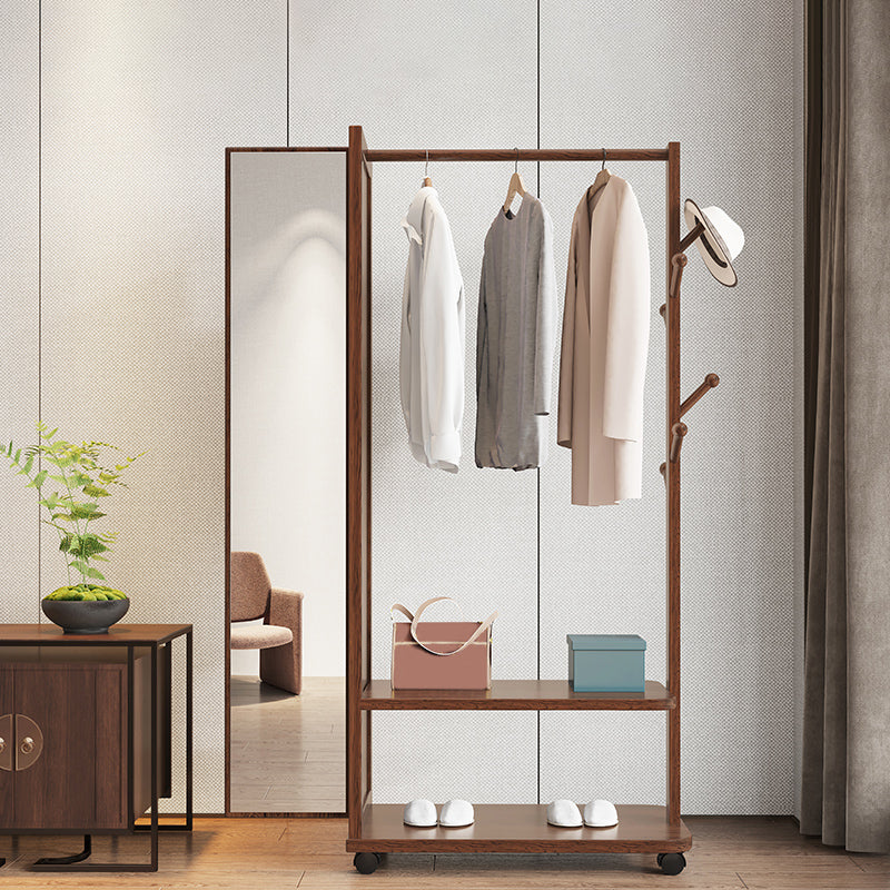 Contemporary Rubberwood Solid Wood Wardrobe 2 Shelves Wardrobe Closet