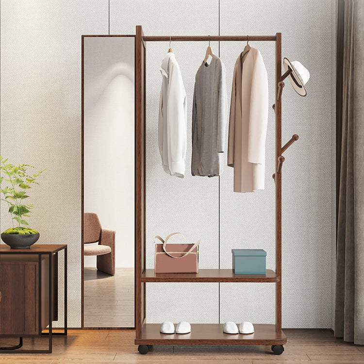 Contemporary Rubberwood Solid Wood Wardrobe 2 Shelves Wardrobe Closet