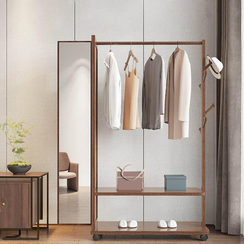 Contemporary Rubberwood Solid Wood Wardrobe 2 Shelves Wardrobe Closet