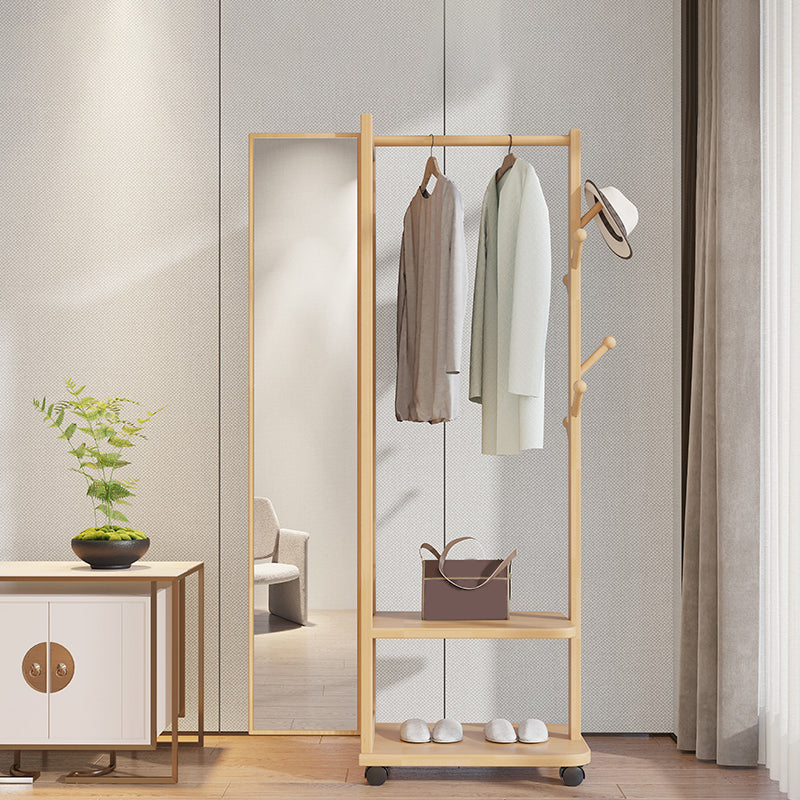 Contemporary Rubberwood Solid Wood Wardrobe 2 Shelves Wardrobe Closet