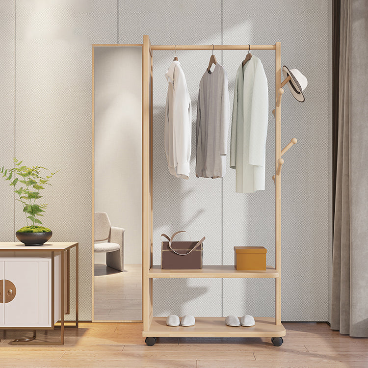 Contemporary Rubberwood Solid Wood Wardrobe 2 Shelves Wardrobe Closet