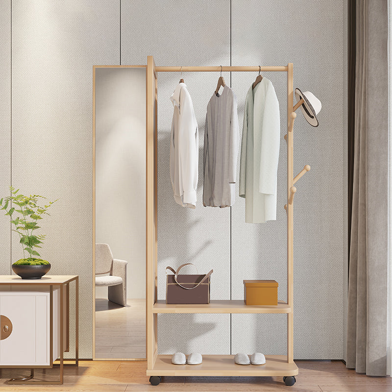 Contemporary Rubberwood Solid Wood Wardrobe 2 Shelves Wardrobe Closet