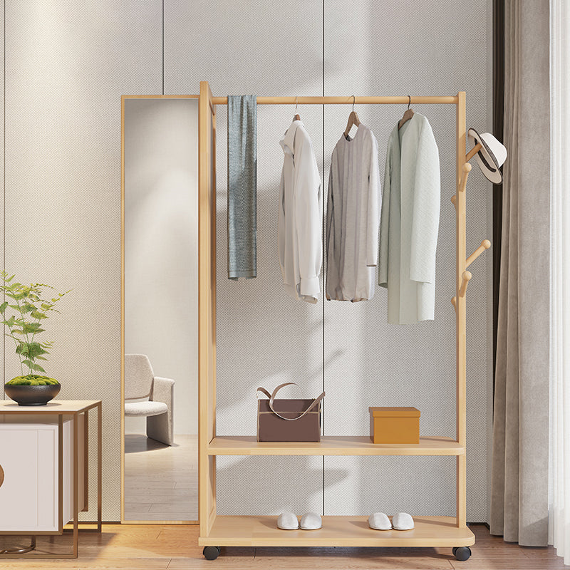 Contemporary Rubberwood Solid Wood Wardrobe 2 Shelves Wardrobe Closet