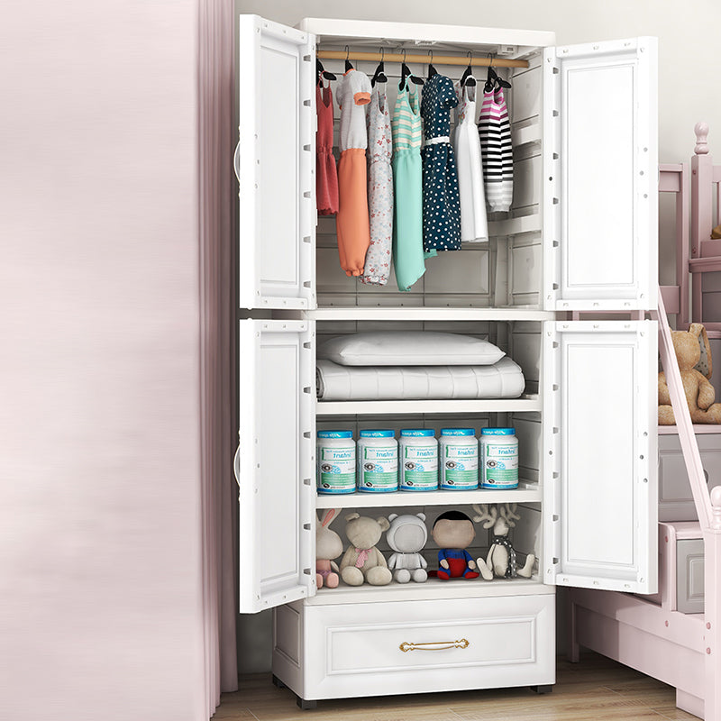 Beige and White Wardrobe Armoire Contemporary Style Plastic Wardrobe Cabinet