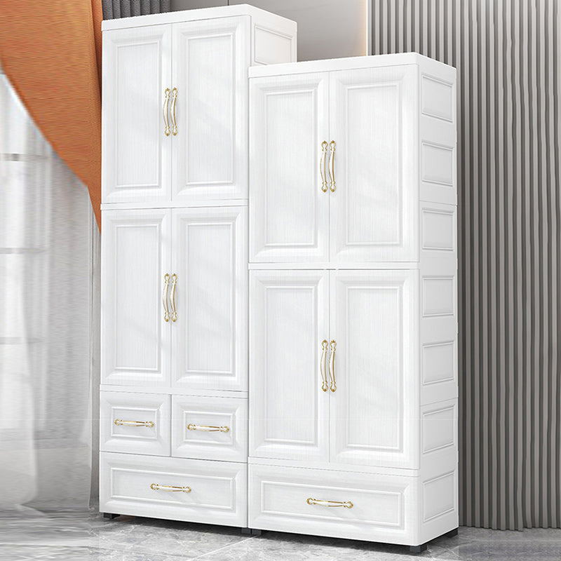 Beige and White Wardrobe Armoire Contemporary Style Plastic Wardrobe Cabinet