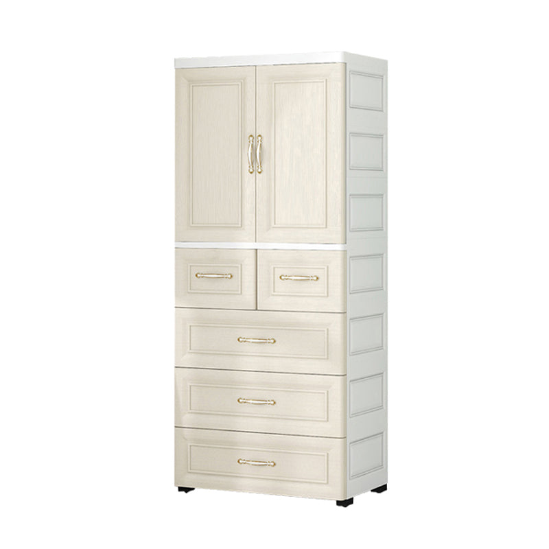 Beige and White Wardrobe Armoire Contemporary Style Plastic Wardrobe Cabinet