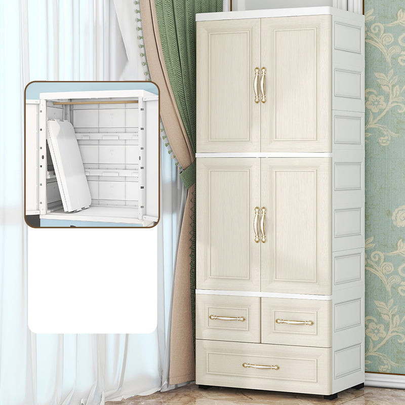 Beige and White Wardrobe Armoire Contemporary Style Plastic Wardrobe Cabinet