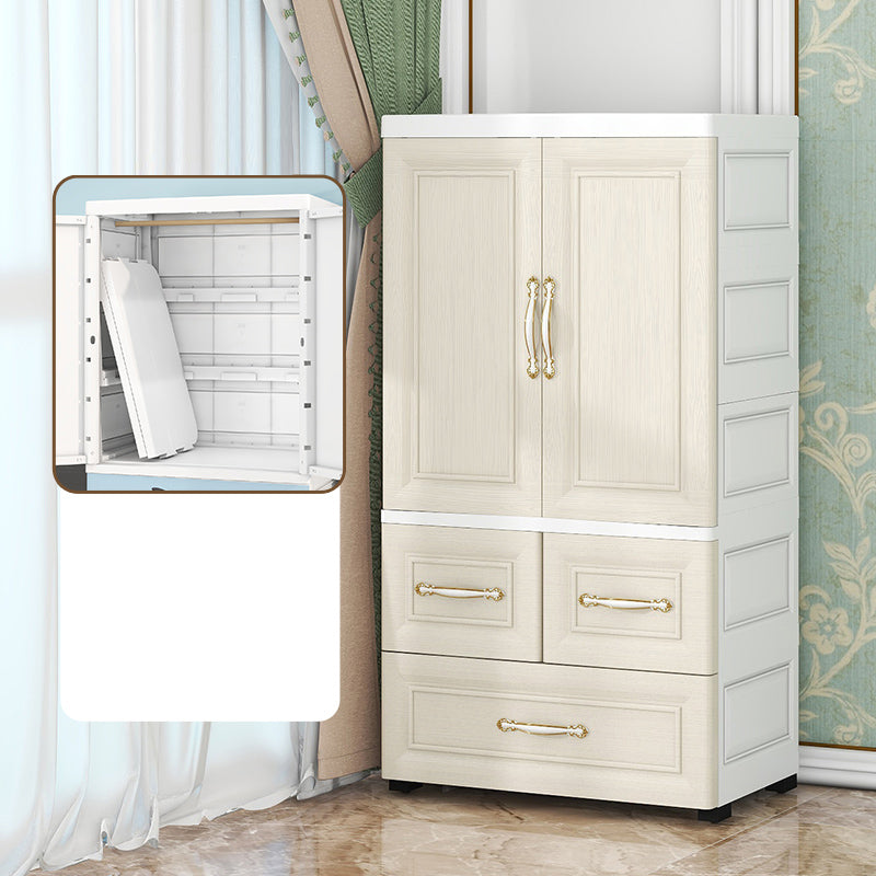 Beige and White Wardrobe Armoire Contemporary Style Plastic Wardrobe Cabinet