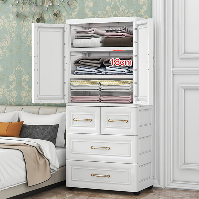 Beige and White Wardrobe Armoire Contemporary Style Plastic Wardrobe Cabinet