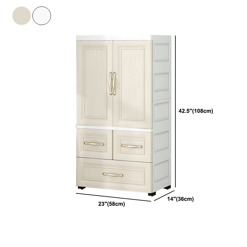 Beige and White Wardrobe Armoire Contemporary Style Plastic Wardrobe Cabinet