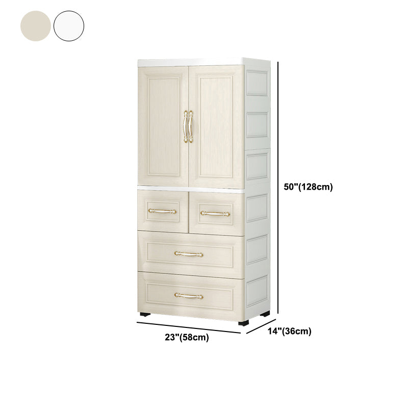 Beige and White Wardrobe Armoire Contemporary Style Plastic Wardrobe Cabinet