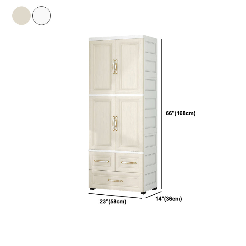 Beige and White Wardrobe Armoire Contemporary Style Plastic Wardrobe Cabinet